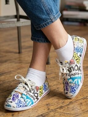 NEEFS Artistic Pop-Art Pattern Sneakers | Colorful Streetwear Lace-up Flats EU38